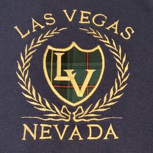90s Blue Las Vegas Nevada Gold Laurel Wreath Plaid LV Shield Size L Made in USA